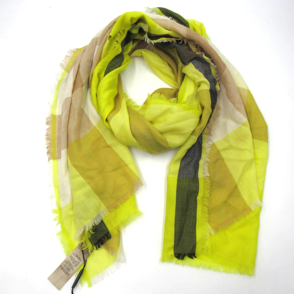 BURBERRY Fluro Lightweight Mega Check Cashmere Scarf In Bright Lemon DAMAGED
